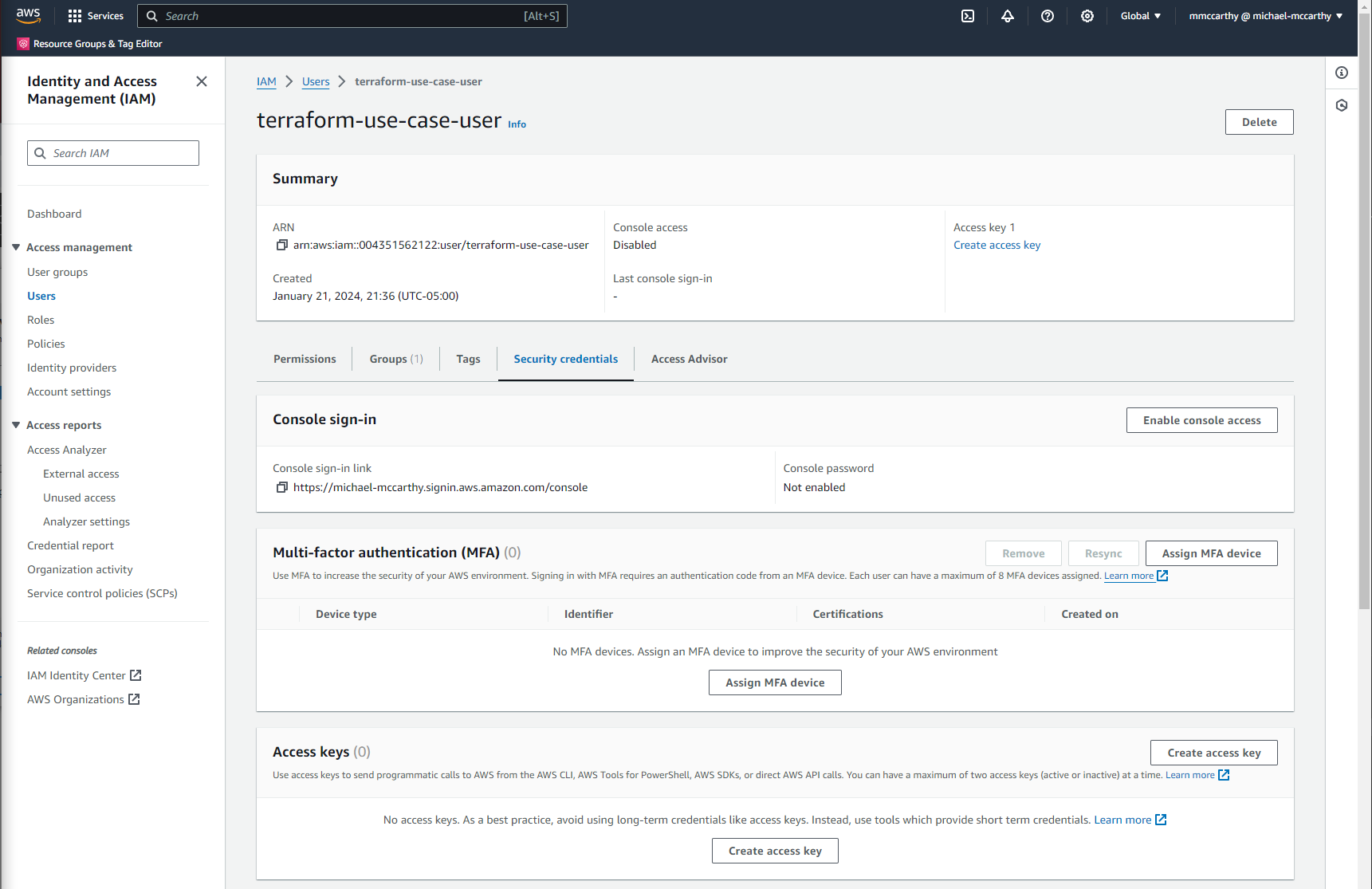 Creating IAM Access Keys