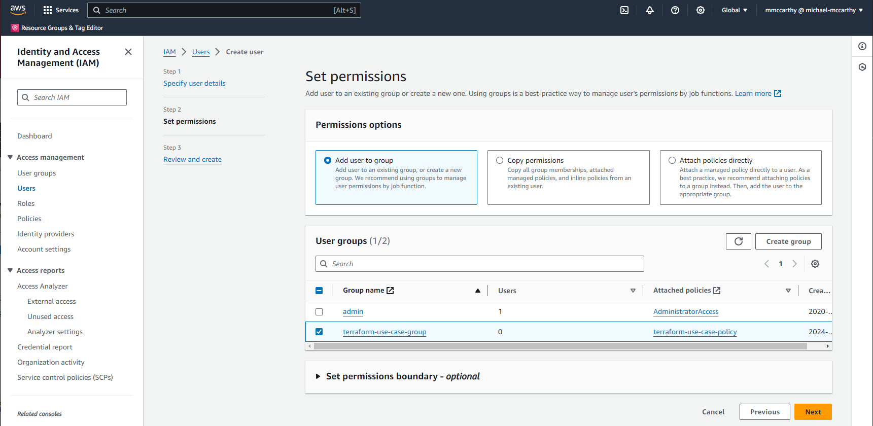 Setting IAM User Permissions