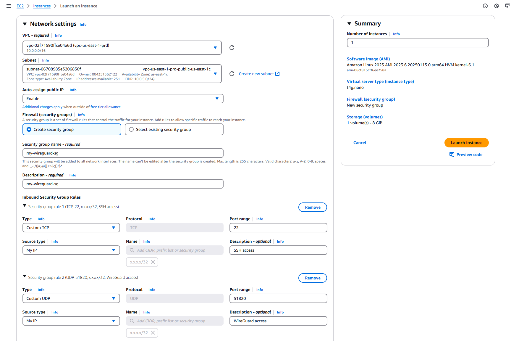 Create WireGuard server instance