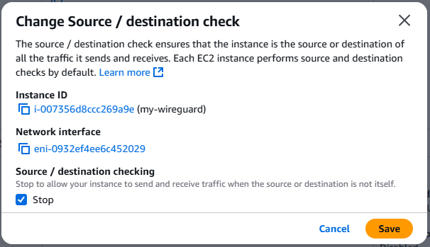 Stop source / destination checking