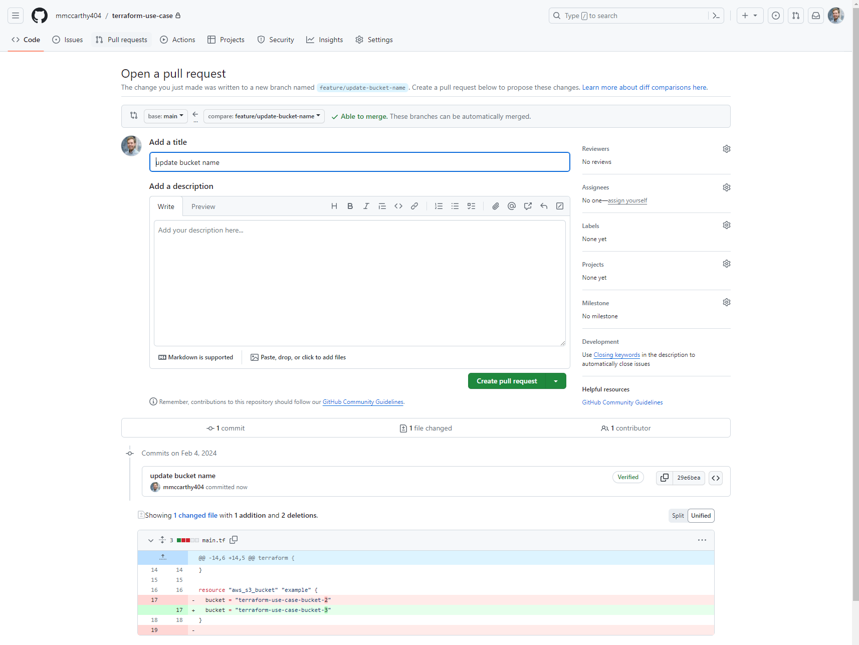 Create GitHub pull request