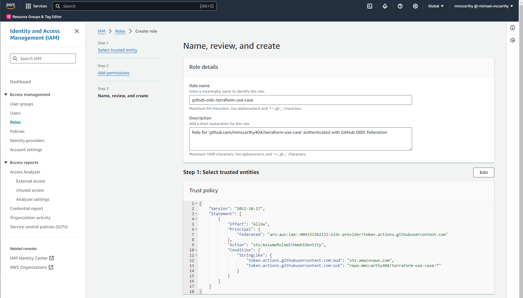 Create OIDC federate role