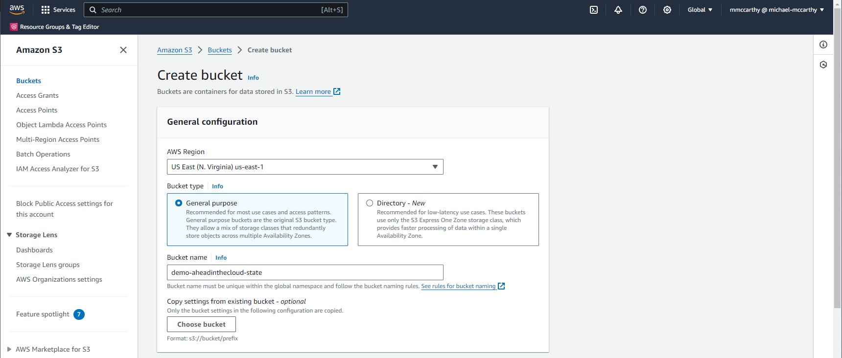 Creating S3 Bucket for Terraform State