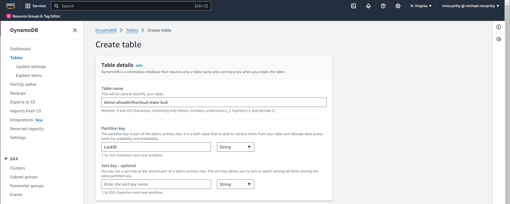 Creating DynamoDB for State Locking